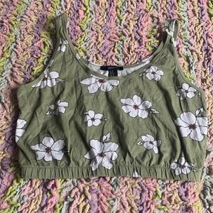 Olive green crop top with flowers from Forever 21